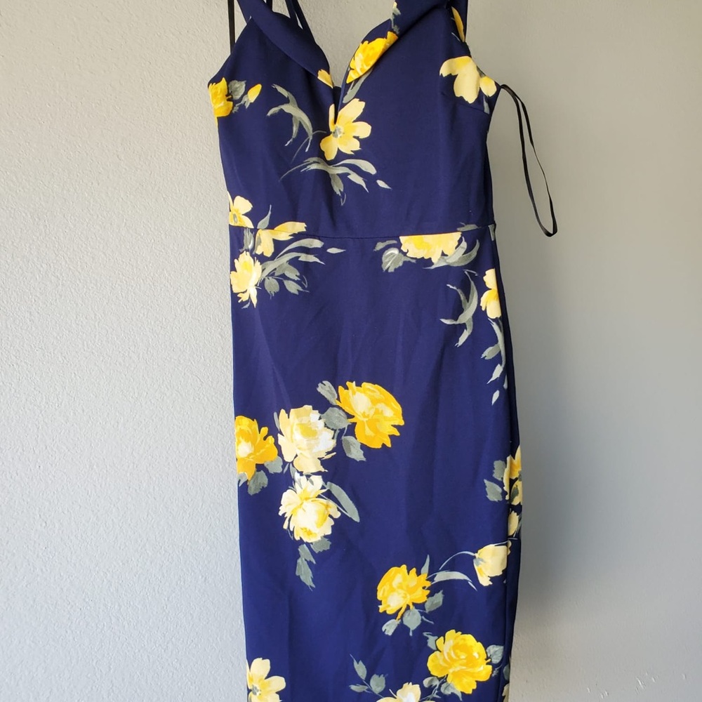 Premier Navy and Yellow Floral Midi Dress